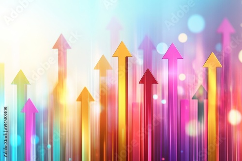 Abstract image with colorful upward arrows and a vibrant background, symbolizing stock market growth, investment