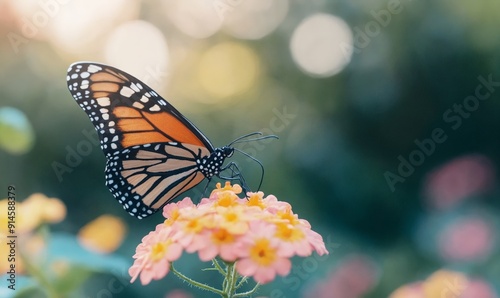 A butterfly sitting on top of a pink flower.