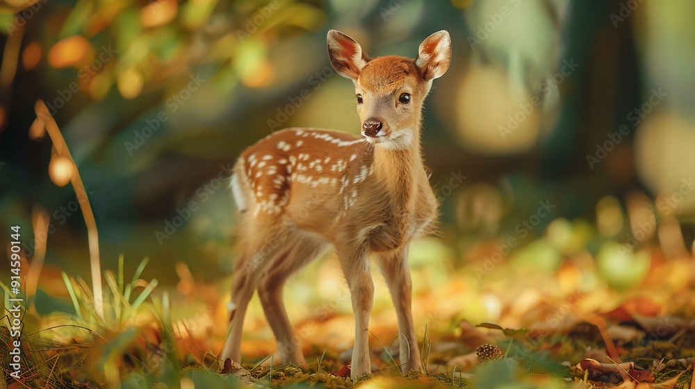 Realistic baby deer with forest background Realistic baby deer with forest background