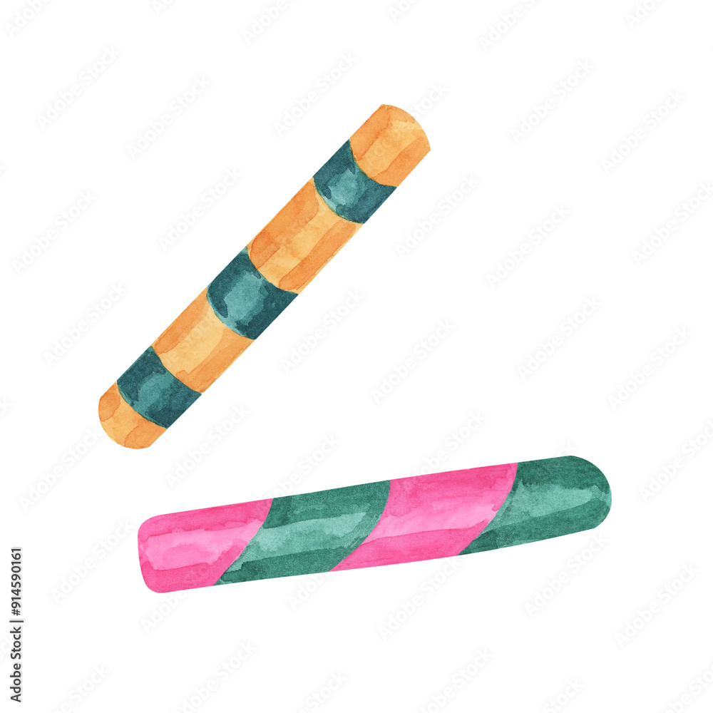 Barrier poles with orange and green stripes in cartoon style, ideal for construction-themed projects, educational materials, or road safety guides. Watercolor clipart useful for boundaries and areas Barrier poles with orange and green stripes in cartoon style, ideal for construction-themed projects, educational materials, or road safety guides. Watercolor clipart useful for boundaries and areas