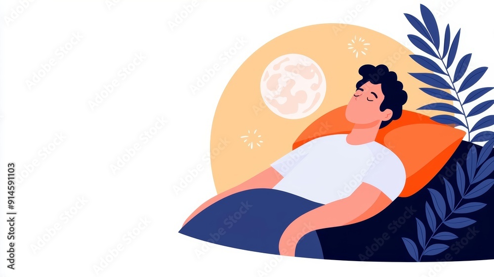 Sleep hygiene, stress reduction techniques, flat design illustration Sleep hygiene, stress reduction techniques, flat design illustration