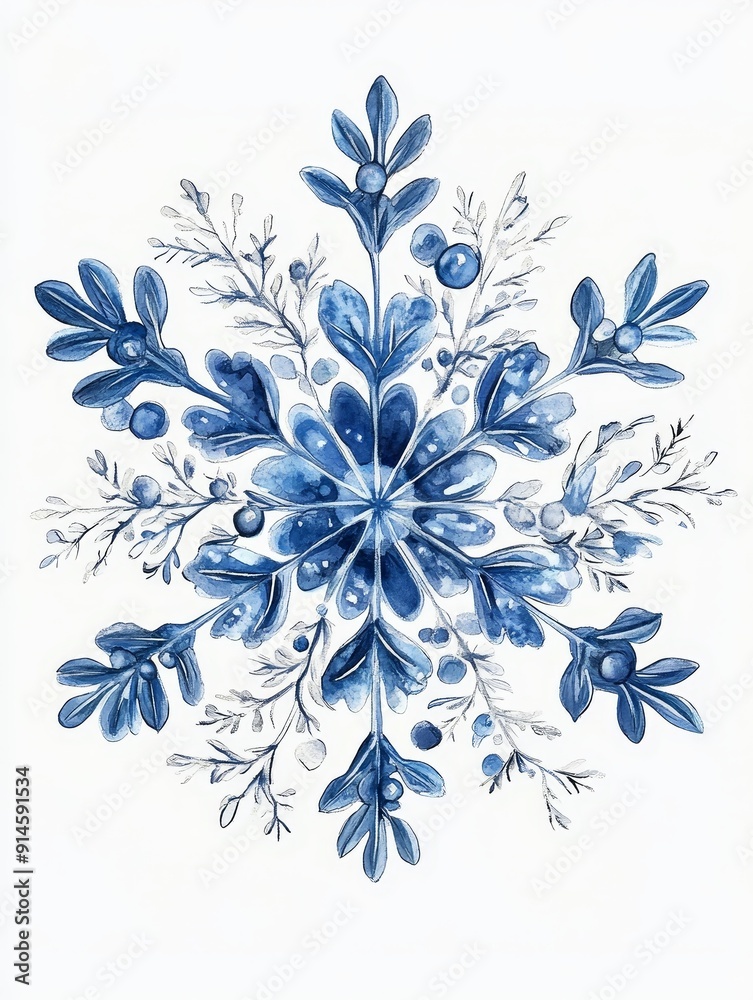 Watercolor Blue Snowflake Watercolor Blue Snowflake