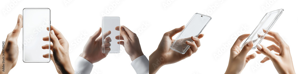 set of A person using a transparent smartphone with advanced features, Person Interacting with a Transparent Smartphone, Innovation at Hand, Glimpse into Tomorrow, on a transparent backgrounds set of A person using a transparent smartphone with advanced features, Person Interacting with a Transparent Smartphone, Innovation at Hand, Glimpse into Tomorrow, on a transparent backgrounds