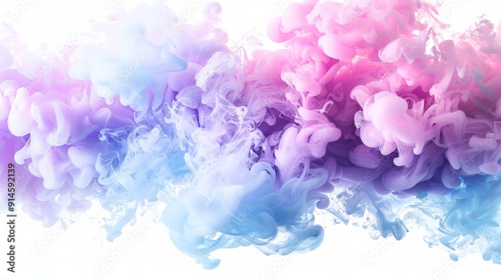 Fototapeta premium 3D special effects clouds graphics for white background with pink party fog. Isolated blue, teal, purple, aqua smoke clouds or thought clouds.