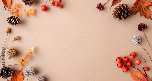 Autumnal Flatlay With Leaves and Pinecones