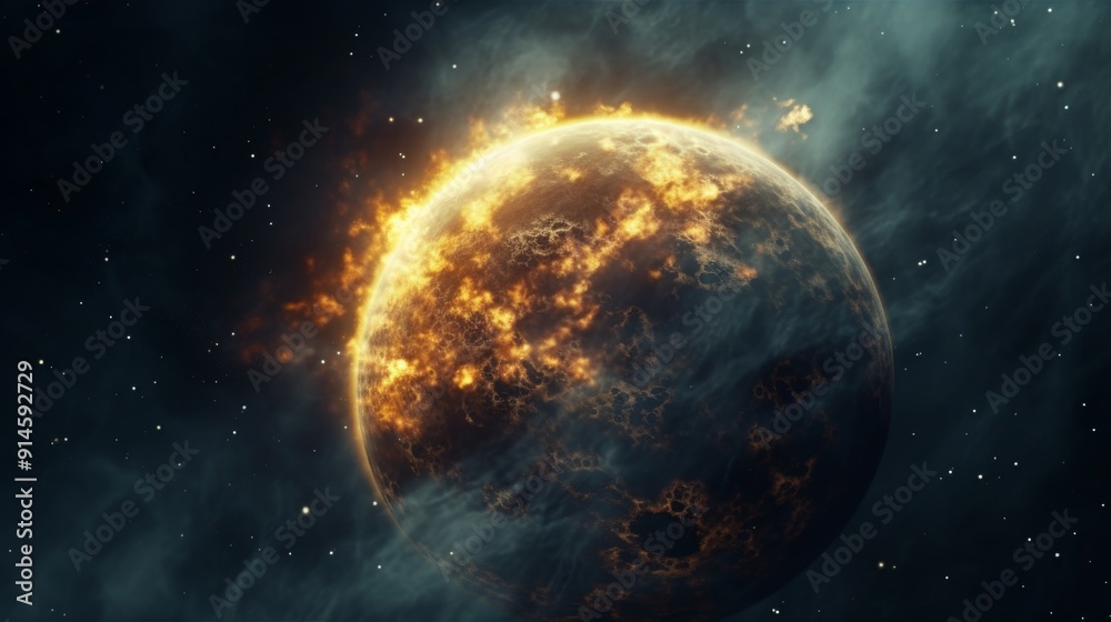 Fototapeta premium Abstract fiery planet landscapes.