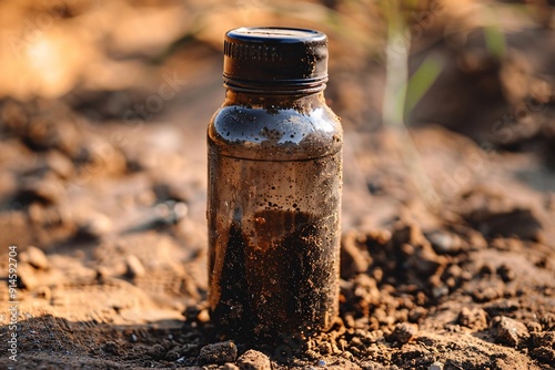 Old rusty bottle on the ground. Selective focus. nature.