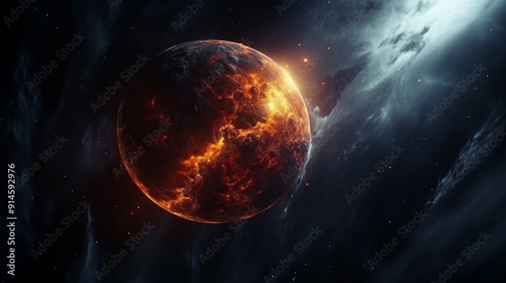 Fototapeta premium Abstract fiery planet landscapes.