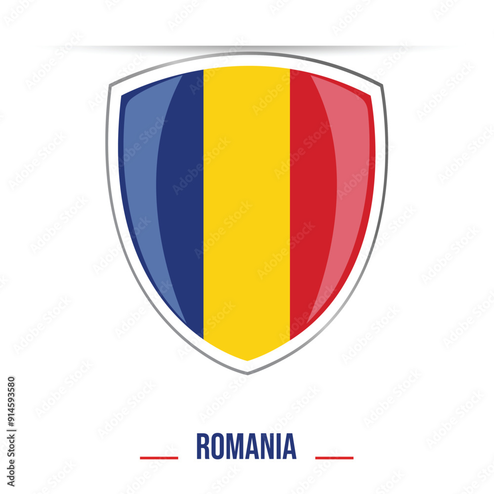 Fototapeta premium Romania Flag glossy Shield Emblem, Premium Quality Design, Vector Illustration on white background for Print, Web, and Graphic Design Projects