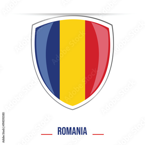 Free Download Romania Flag glossy Shield Emblem, Premium Quality Design, Vector Illustration on white background for Print, Web, and Graphic Design Projects