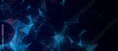 Blue network connection structure. Digital background with dots and lines. Big data visualization. 3D rendering.