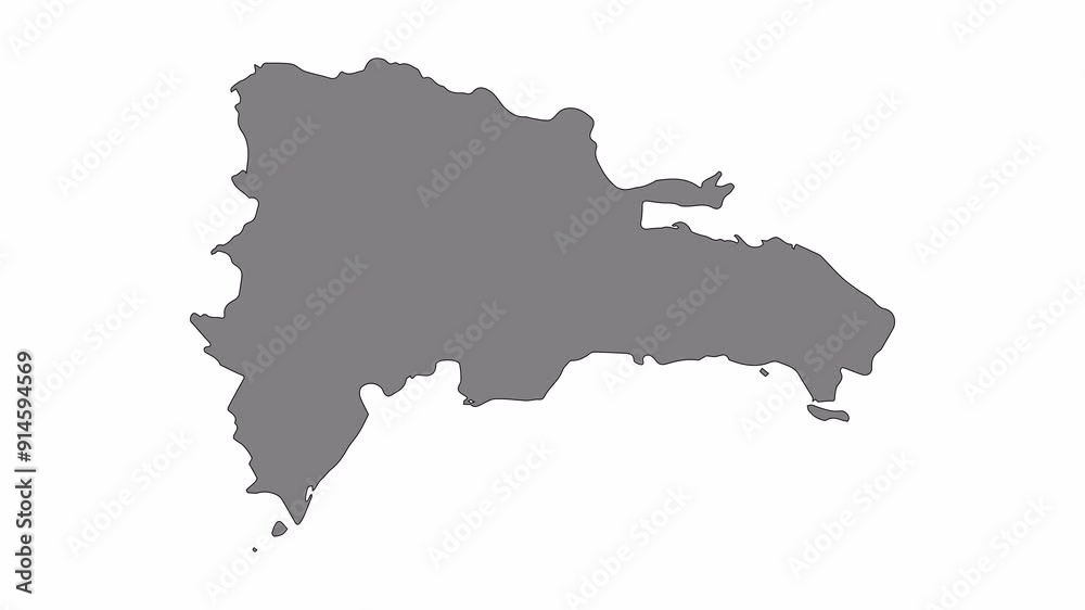 Dominican Republic map animation. Black line smoothly transitioning to fill, drawing on white, transparent alpha channel. Dominican Republic map animation. Black line smoothly transitioning to fill, drawing on white, transparent alpha channel.