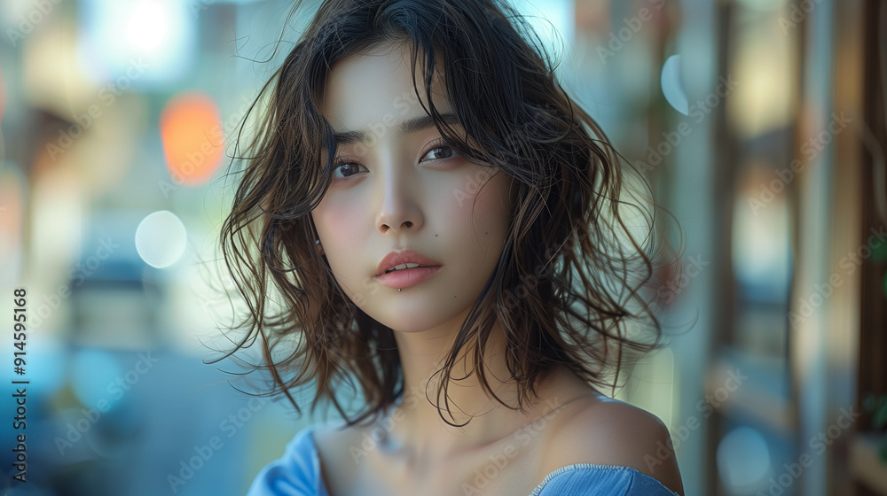 Portrait of a beautiful woman modeling on the street in the city.