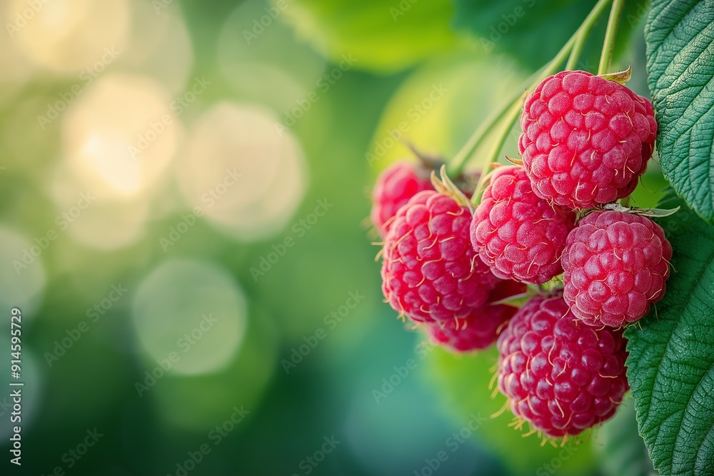 Cluster of ripe raspberries in the garden Cluster of ripe raspberries in the garden