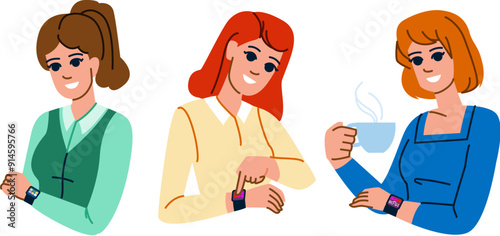 hand checking time woman vector. wrist business, girl female, late looking hand checking time woman character. people flat cartoon illustration