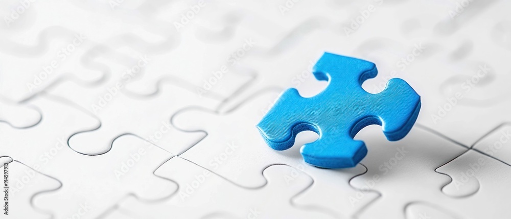 Blue Puzzle Piece Standing Out on White Background. Generative ai Blue Puzzle Piece Standing Out on White Background. Generative ai