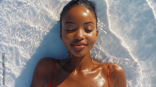 Woman in Orange Bathing Suit Relaxing on Beach