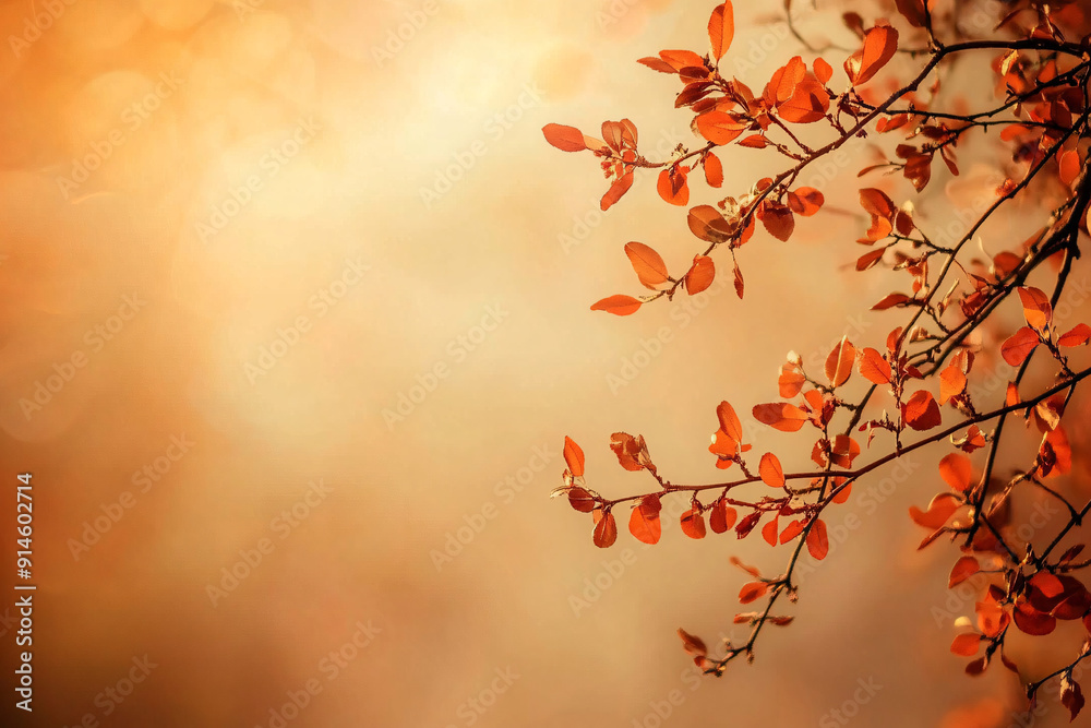 A branch adorned with autumn leaves in shades of orange and red stands out against a softly blurred background, capturing the essence of the fall season A branch adorned with autumn leaves in shades of orange and red stands out against a softly blurred background, capturing the essence of the fall season