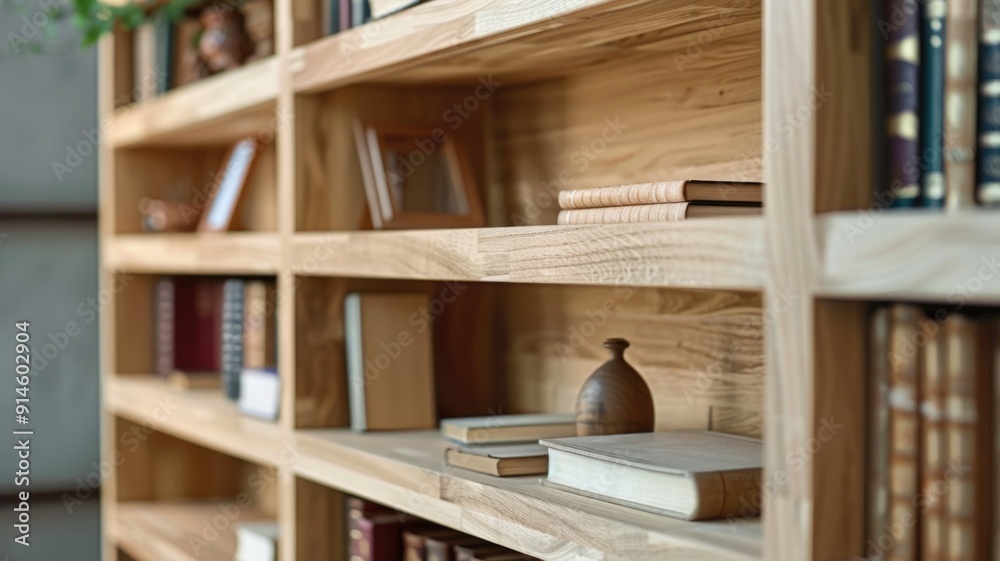 Close-up of a minimalist bookshelf with a few books and decorative items, showcasing a clean and modern design. Close-up of a minimalist bookshelf with a few books and decorative items, showcasing a clean and modern design.