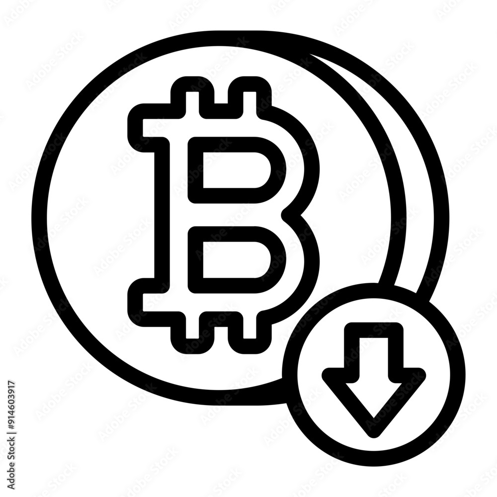 Decrease value of bitcoin with a down arrow. Decrease value of bitcoin with a down arrow.