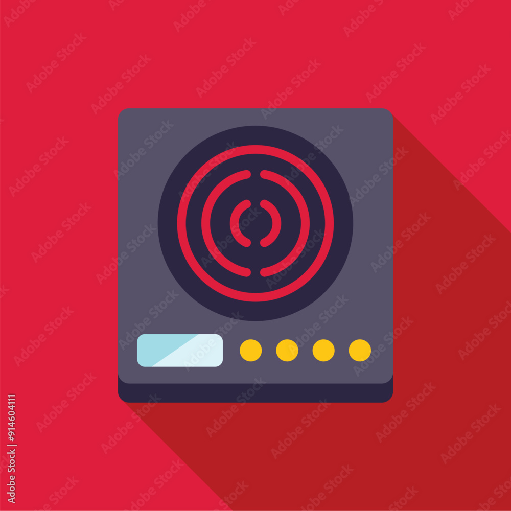 Modern induction cooker with its heating element glowing, depicted in a minimalist flat design style Modern induction cooker with its heating element glowing, depicted in a minimalist flat design style