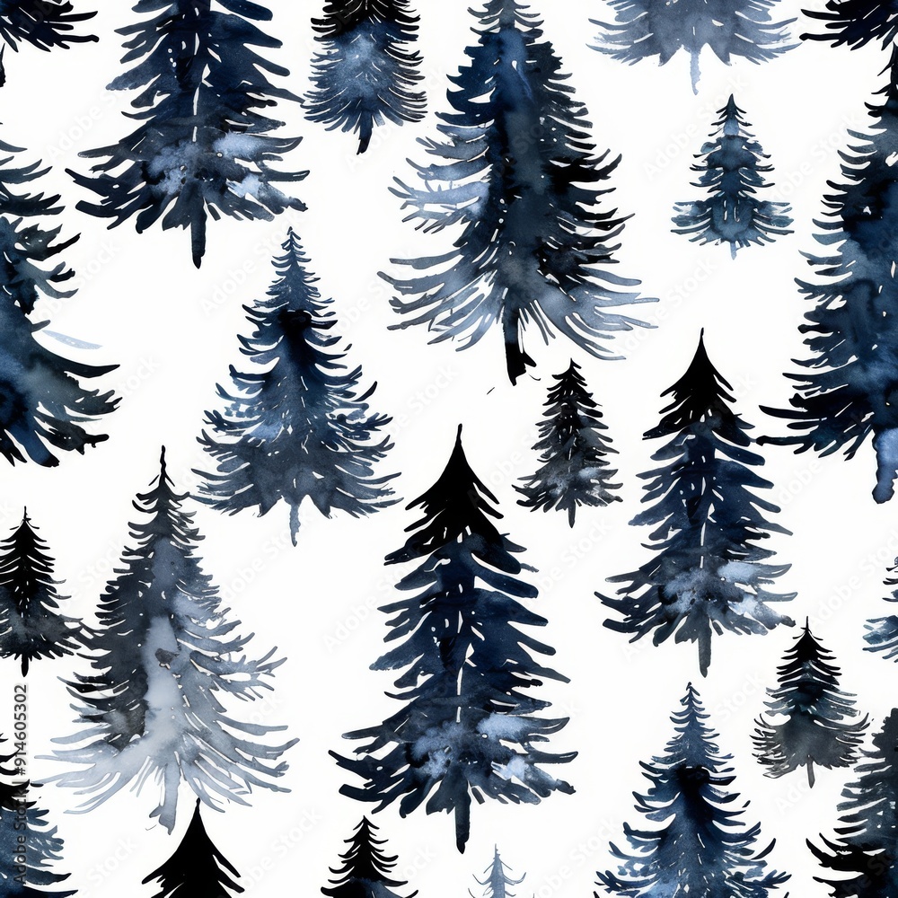 Blue seamless watercolor pattern of Christmas tree isolated on white. Blue seamless watercolor pattern of Christmas tree isolated on white.