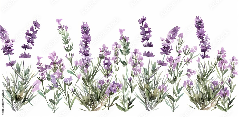 Naklejka premium For aromatherapy and medicine, lavender seamless border. Watercolor floral seamless border.