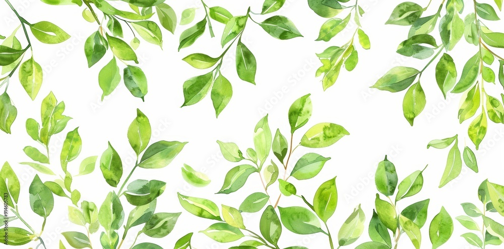A seamless botanical pattern with graphic green leaves. Hand-drawn illustration. Suitable for production wallpapers, cloths, and fabrics. A seamless botanical pattern with graphic green leaves. Hand-drawn illustration. Suitable for production wallpapers, cloths, and fabrics.