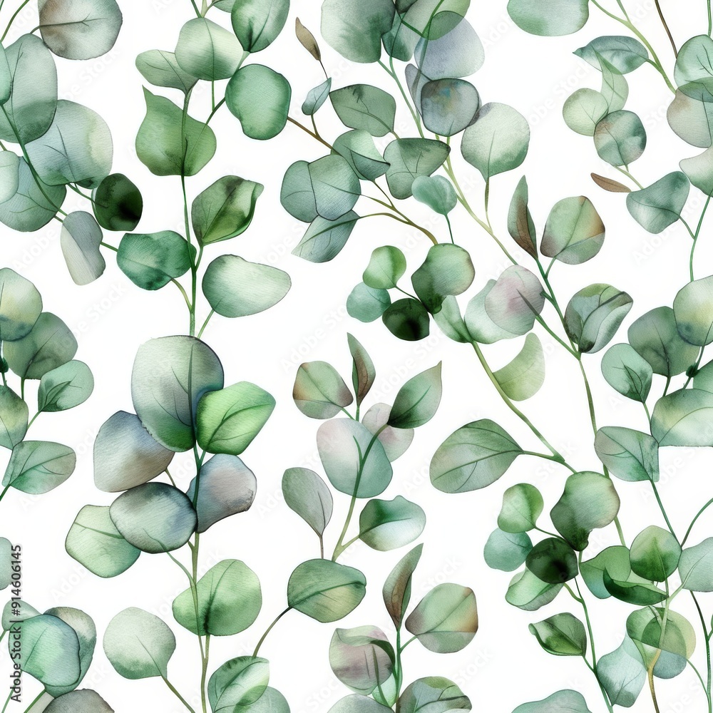 A seamless watercolor pattern with leaves, flowers, and eucalyptus branches. Beautiful floral elements. Vintage nature background. Hand-drawn summer leaf for textiles, wallpapers, and posters. A seamless watercolor pattern with leaves, flowers, and eucalyptus branches. Beautiful floral elements. Vintage nature background. Hand-drawn summer leaf for textiles, wallpapers, and posters.