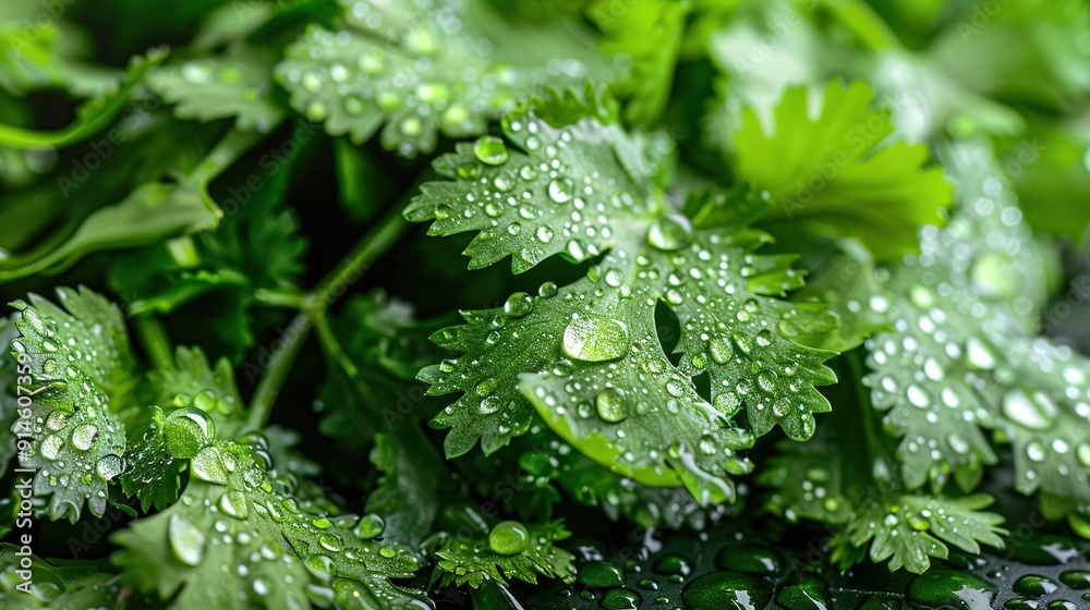Close-up of green plants with water droplets on leaves Close-up of green plants with water droplets on leaves