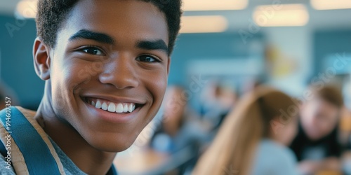 A young person with a warm smile sitting at a table, possibly during a social gathering or meal