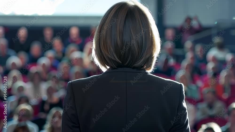 A speaker stands confidently in front of a captivated crowd, sharing insights and stories that inspire and engage everyone present A speaker stands confidently in front of a captivated crowd, sharing insights and stories that inspire and engage everyone present