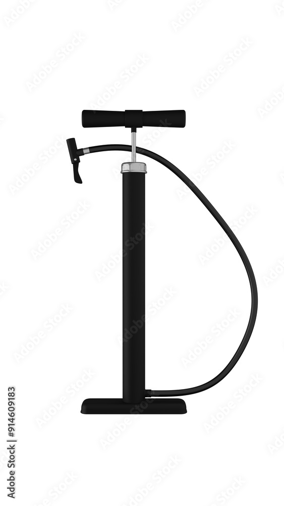 Black bicycle pump isolated on transparent and white background. Pump concept. 3D render Black bicycle pump isolated on transparent and white background. Pump concept. 3D render
