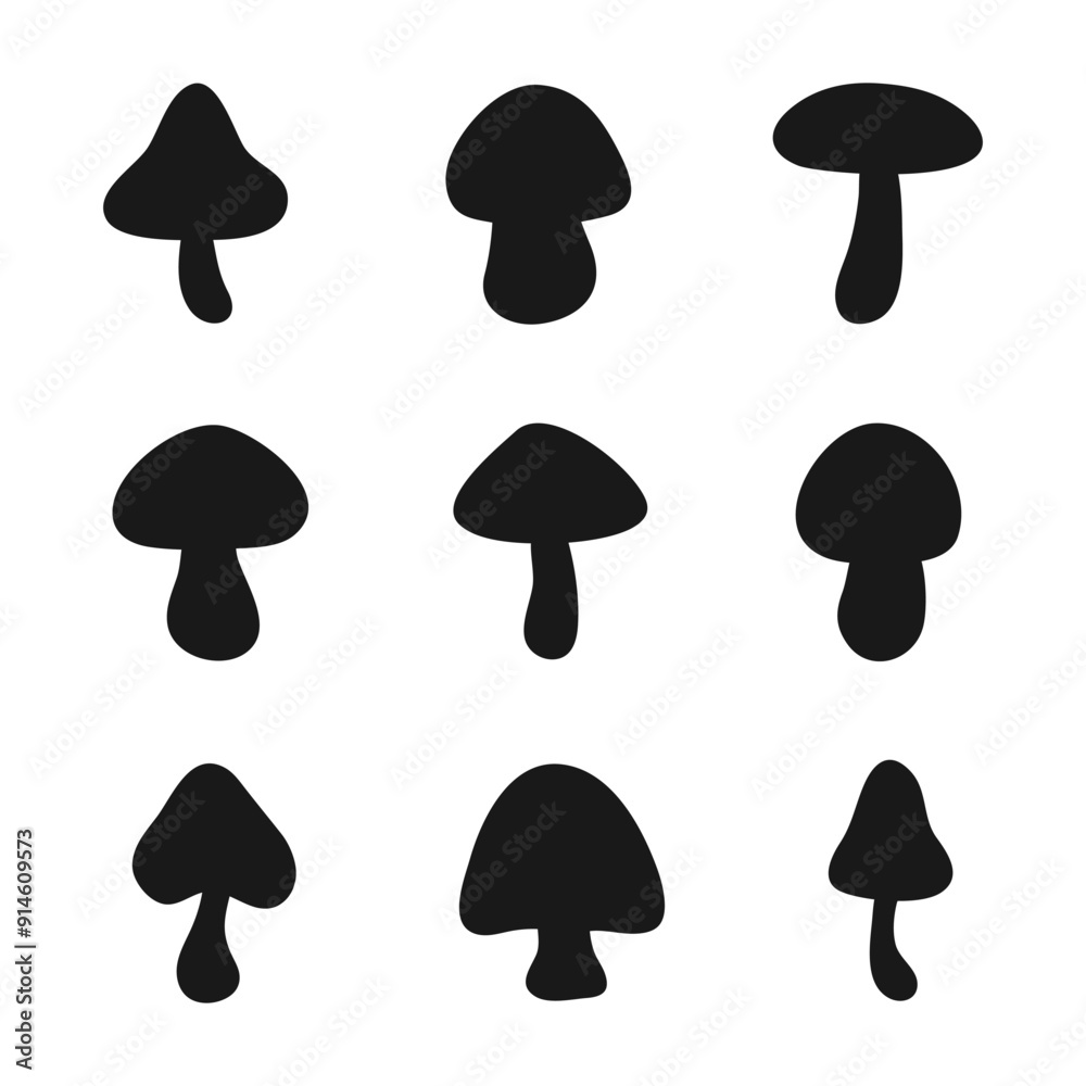 Mushroom silhouettes collection isolated on white background Mushroom silhouettes collection isolated on white background