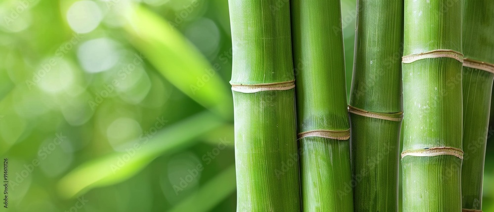 Close-up of a bamboo plant with lush green foliage in the background and a blurred grassy foreground Close-up of a bamboo plant with lush green foliage in the background and a blurred grassy foreground