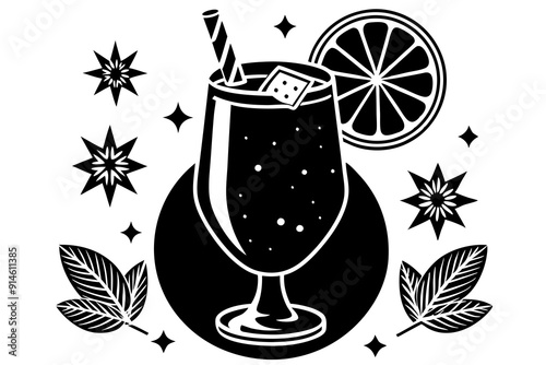 Mocktail silhouette linocut vector art illustration photo