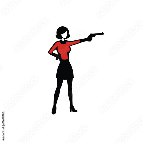 a woman standing with a gun, vector art illustration