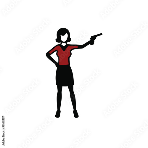 a woman standing with a gun, vector art illustration