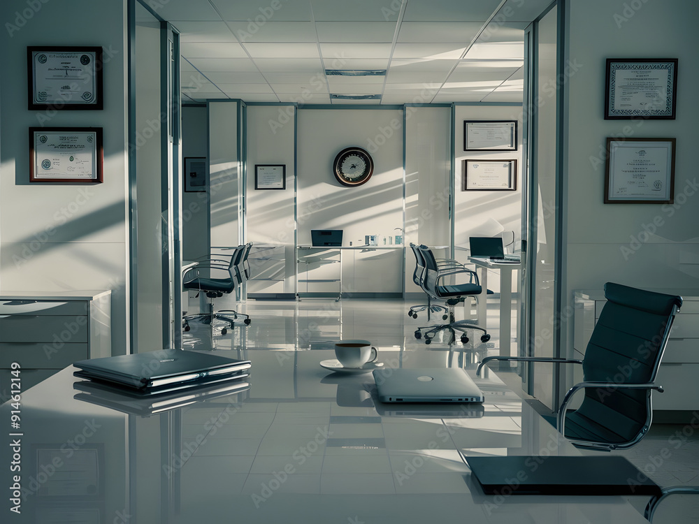Oficina de hospital moderna y vacía adornada con elegantes muebles minimalistas
Oficina de hospital moderna y vacía adornada con elegantes muebles minimalistas