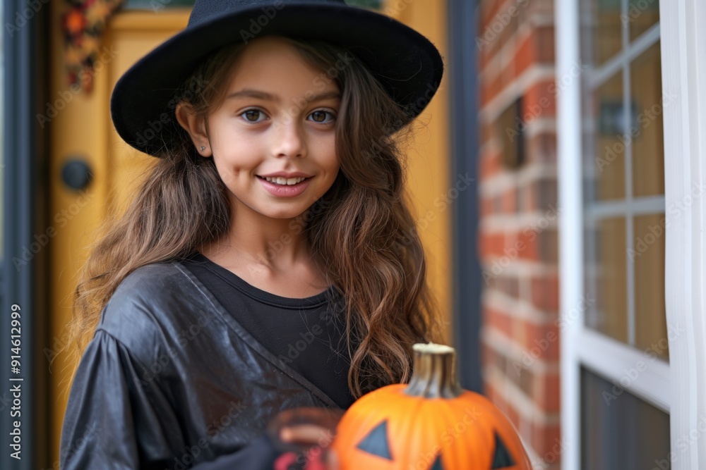 A Halloween Witch joyfully accompanied by a colorful Pumpkin Decoration for festivities A Halloween Witch joyfully accompanied by a colorful Pumpkin Decoration for festivities