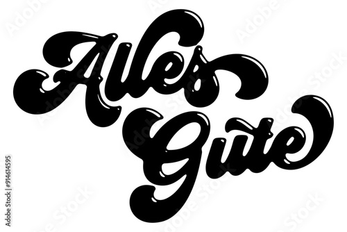 German words ‘Alles Gute’ written in stylized retro bubble script lettering