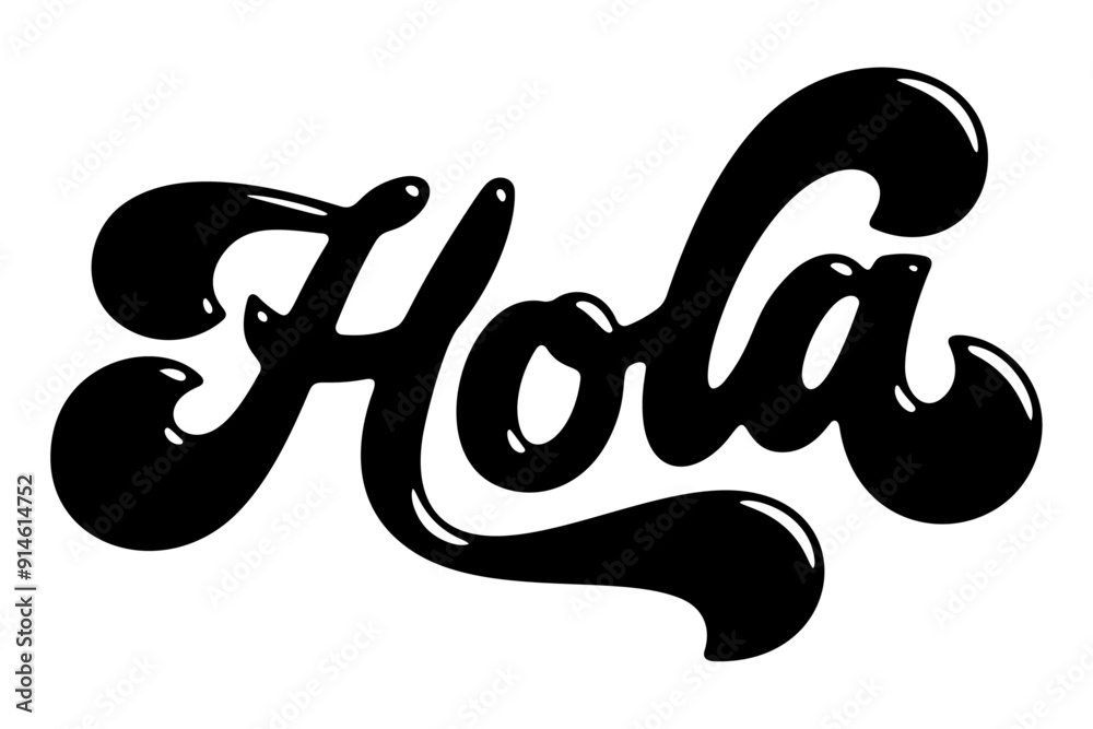 Spanish word ‘Hola’ written in stylized retro bubble script lettering Spanish word ‘Hola’ written in stylized retro bubble script lettering