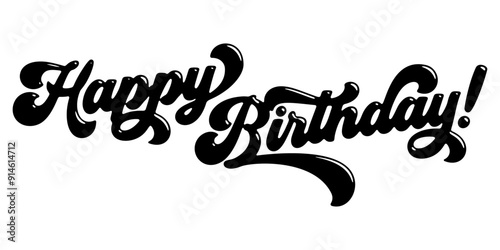 Words ‘Happy Birthday!’ written in stylized retro bubble script lettering