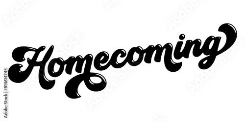 Word ‘Homecoming’ written in stylized retro bubble script lettering