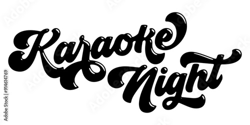 Words ‘Karaoke Night’ written in stylized retro bubble script lettering