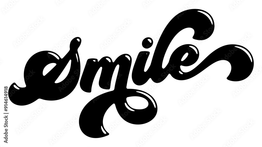Word ‘Smile’ written in stylized retro bubble script lettering Word ‘Smile’ written in stylized retro bubble script lettering