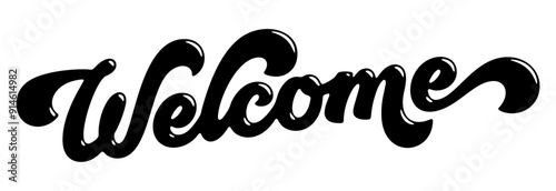 Word ‘Welcome’ written in stylized retro bubble script lettering