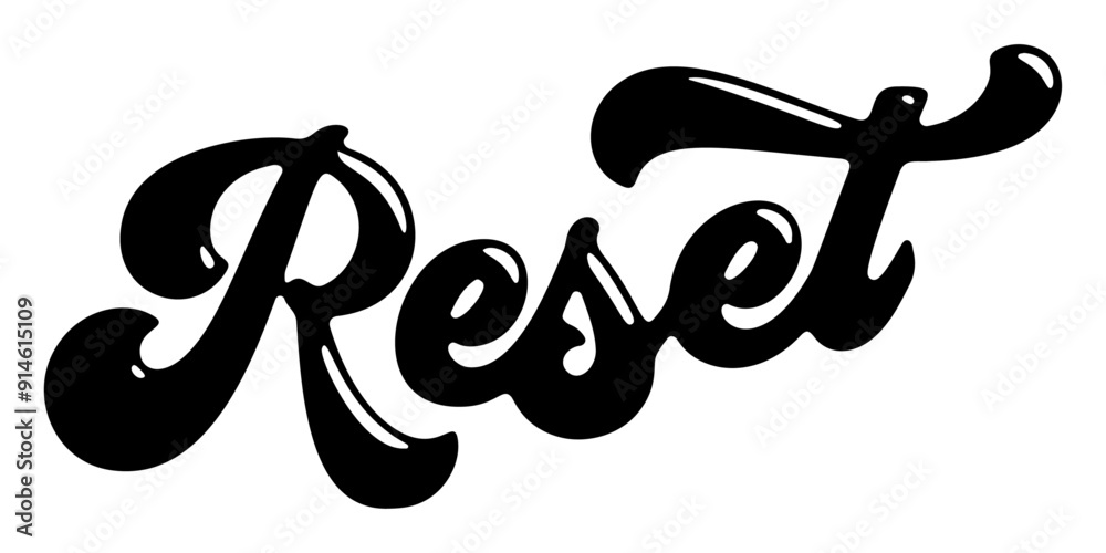 Obraz premium Word ‘Reset’ written in stylized retro bubble script lettering