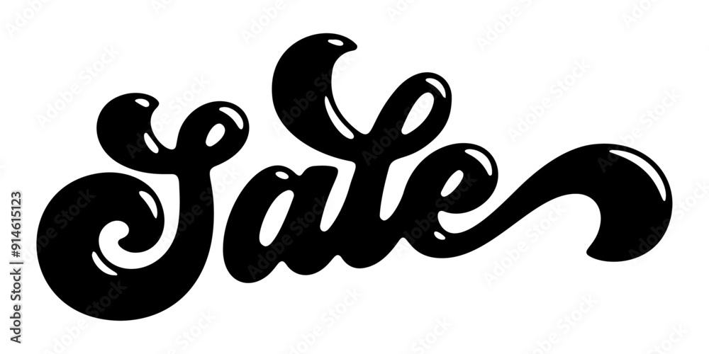 Word ‘Sale’ written in stylized retro bubble script lettering Word ‘Sale’ written in stylized retro bubble script lettering