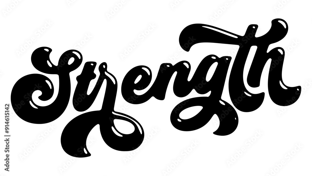 Fototapeta premium Word ‘Strength’ written in stylized retro bubble script lettering
